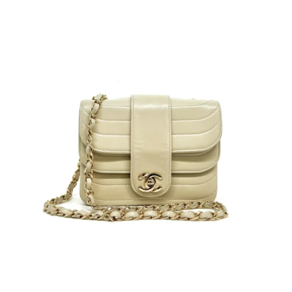 Chanel Half Moon Seagull Lambskin Shoulder Bag Beige